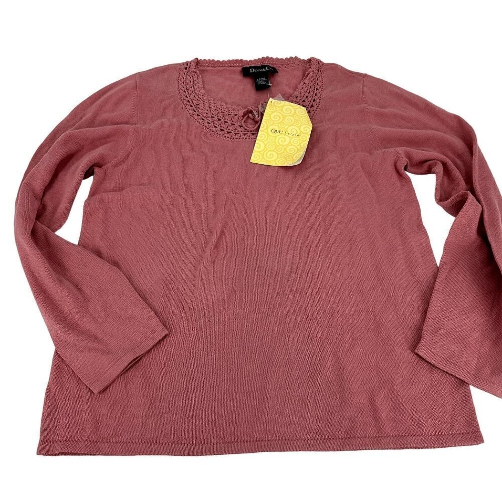 * NWT Vintage Denim & Co. QVC Rose Light Sweater 100% Cotton Crochet Collar L